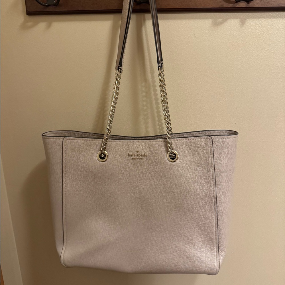 Kate Spade Cream Structured Tote with Silver Chain Straps